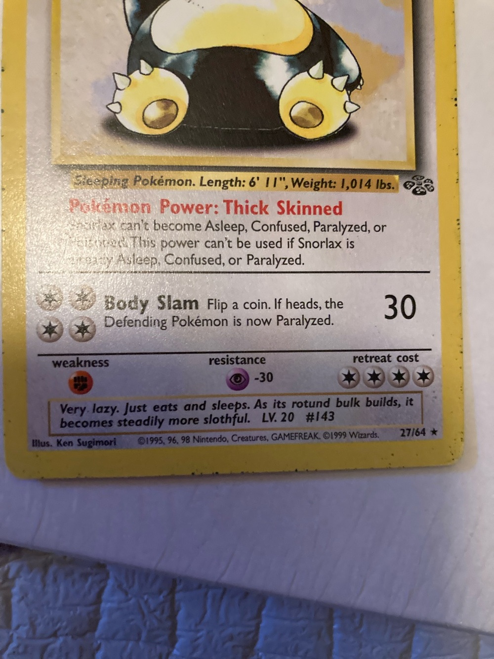 Snorlax Pokemon Card - Yellow Border (some wearing on bottom) - Picture 3 of 14
